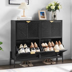 Shoe Cabinet with 4 Flip Drawers, Narrow Entryway Rack, Black - Image 4