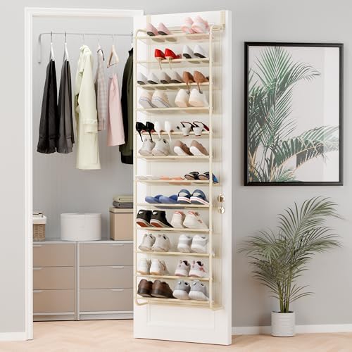 Whitmor 36 Pair Over The Door Shoe Organizer, 12 Tier Hanging Shoe Organizer, Heavy Duty Metal & Mesh Shoe Holder, Hanging Shoe Rack for Closet Organizer & Storage, 74"H x 21.7"W x 7.5"D, Beige by Whitmor