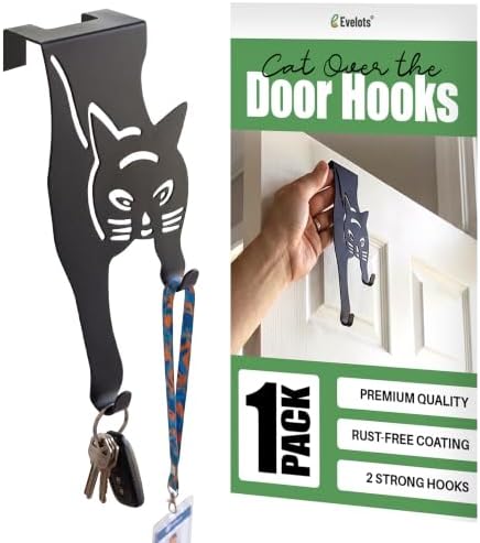 Evelots Cat Over The Door Hooks for Hanging - Black - Over The Door Organizer - Strong Metal Hooks by Evelots