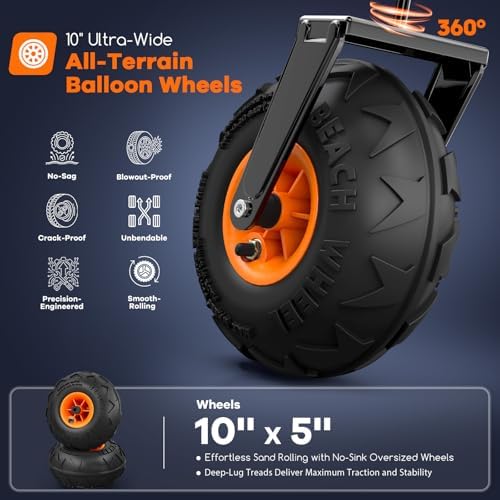 Originsure 220L Collapsible Beach Wagon with Balloon Wheels, 460lbs, Black - Image 3