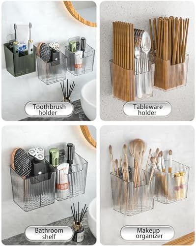Lae Nuvole 2Pcs Storage Organizer Bins, Wall Mount Toothbrush Holder, Green - Image 6