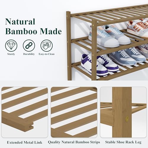 Smiry Bamboo Shoe Rack, 14 Vertical Slats, 5 Tier - 26.8" Wide, Walnut - Image 3