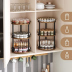 YATINEY Spice Rack, Set of 2 Lazy Susan Organizer, 3-Tier Turntable Organizer For Cabinet, Compact and Versatile, for Kitchen Countertop, Rustic Brown SR23L2BR - Image 5