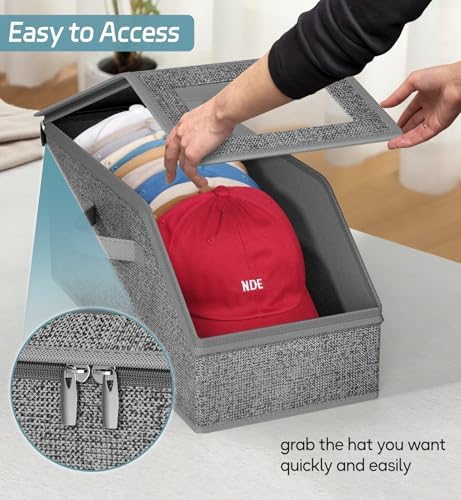 AOODA 2 PCS Stackable Hat Storage for Baseball Caps, Holds up to 24 Caps Cap Organizer for Closet, Sturdy Hat Boxes for Men with Cardboard, Slate Grey - Image 4