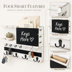 Key Holder Wall Mount with Shelf, Key Hooks for Wall, White Washed - Image 5