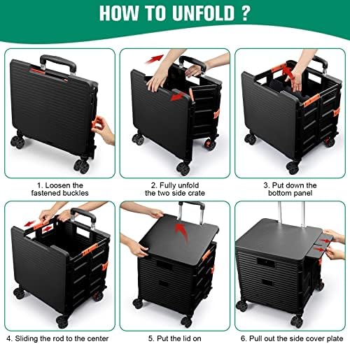 Foldable Utility Cart Folding Portable Rolling Crate with Magnetic Extended Lid,360°Rotate Wheels,176LBS Load Capacity,Heavy Duty Durable Dolly Cart for Teacher Tourist Shopping Office Outdoor - Image 4