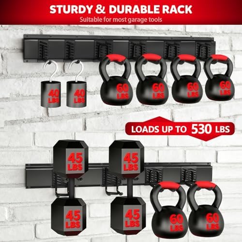 64 Inches Garage Tool Organizer Wall Mount, Tool Storage Rack Wall Mount, Heavy Duty Garden Wall Organizer System for Yard, garage and Shed, Tool Holder for Hanging Rake Snowboard Broom Mop - Image 4