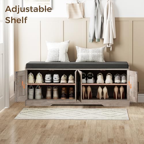 Homleke Shoe Storage Bench, 4 Doors & Thickened Padded Seat Cushion - Image 5