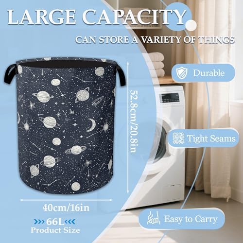 Star Moon Laundry Basket Collapsible Laundry Hamper with Handle, Oxford Clothes Storage Bin for Bathroom Bedroom Room Decor, Gift Basket 16" X 20.8" - Image 2