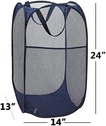 2 Pack Laundry Basket,Foldable Mesh Pop-up Laundry Hamper with Durable Handle,Easy to Open and Fold for Dorm, Laundry Room, Bedroom, RV (Black and blue) - Image 6