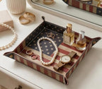 Valet Tray Desktop Storage Organizer, Vegan Leather Catchall Bedside Vanity Tray Nightstand Caddy Holder for Remote Controller, Watch, Keys, Phone, Wallet, Sunglasses, Jewelry - Flag - Image 6