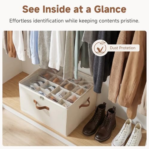 StorageWorks 16-Pair Shoe Organizer for Closet, Adjustable Dividers, Beige - Image 5