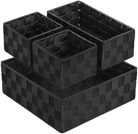 Posprica Small Black Baskets Cube Bin Container Tote,Woven Storage Baskets for Organizing Organizer Divider for Drawer, Closet, Shelf, Dresser, Set of 4 by Posprica