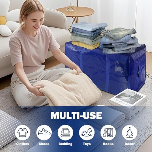 8 Pack Extra Heavy Duty Large Moving Bags with Strong Zipper & Carrying Handles, Sturdy Clothes Storage Bags Totes Bins, Packing Bag Move Boxes College Moving Supplies, Dark Blue - 24 gal - Image 5
