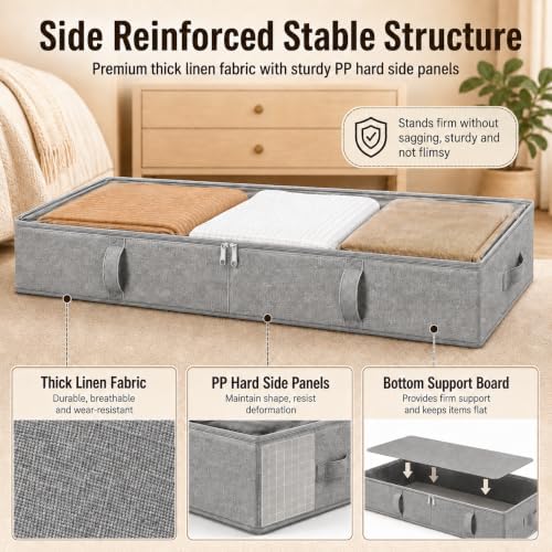 Side-Supported Under Bed Storage Containers, 6 Inch 60L Clothes Storage Bin | Underbed Storage Bin with Sturdy Handles and Sidewalls, Closet Organizer for Clothes, Blankets, Seasonal Items, Gray, 2 Pack - Image 4