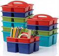 Kathfly 12 Pack Classroom Caddy Organizer with Handle, Plastic Art Craft Cleaning Caddy Bulk, Small Multipurpose Supply Organization Storage Basket for Table Desk Office Pencil Teacher (Deep Color) by Kathfly