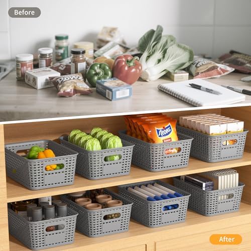 8 Pack Plastic Storage Baskets,Gray Stackable Storage Bins - Image 4