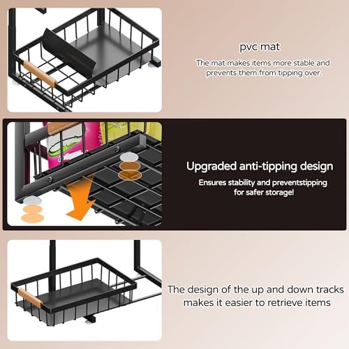 ADBIU Under Sink Organizer, 2 Pack 2 Tier Expandable Height (13.2" - 17.2") Pull out Kitchen Bathroom Cabinet Organizers and Storage Shelf - Image 6
