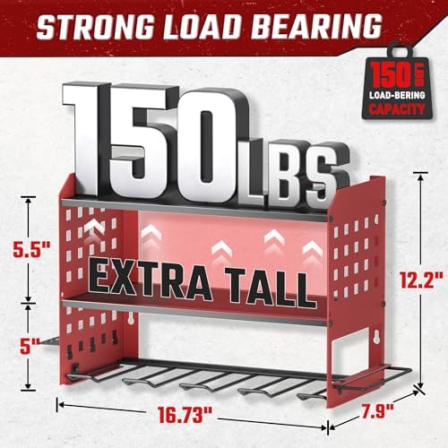 SUNALLY Power Tool Organizer, Wall Mount Garage Tools Storage Rack, Red - Image 2