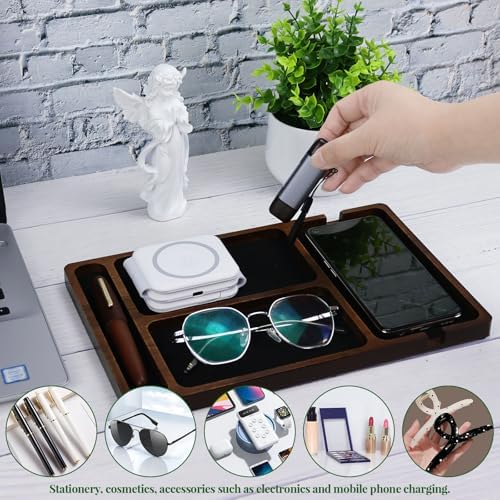 MultiBey Acacia Wood Valet Tray for Men Women, Nightstand Desk Organizer - Image 3