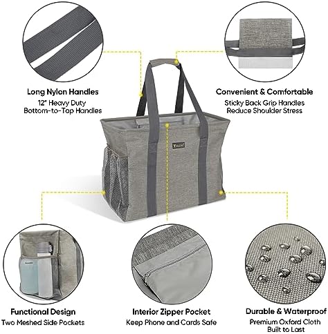 BALEINE Extra Large Utility Tote Bag with Reinforced Wire Frame, Reusable Grocery Bag for Shopping, Picnic (Beige, 16.5''x14''x10'') - Image 3