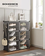 SONGMICS Shoe Rack, 6-Tier with Doors, 24-Pair Storage Cabinet | Shoe Organizer, Steel Frame, Plastic Panel, Bedroom, Entryway, Ink Black and Transparent, DAMION Collection ULPC033B01 - Image 2