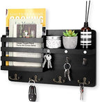 Decorative Key Hanging Rack with 10 Hooks – Easy Install Natural Wooden Key and Mail Holder for Wall Mount – Entryway Decor Rack with Shelf (Black) by WeBravery