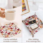 PU Leather Jewelry Valet Tray, Portable Catchall Tray for Keys, Wallet, Watch,Travel Jewelry Tray Organizer for Nightstand Desk Entryway Home Decor Gift for Women Men Orange Flowers - Image 3
