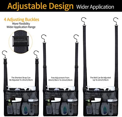 4 Storage Pockets Adjustable Hanging Mesh Bathroom Bag, Shower Caddy College with Hooks, Applied to College Dorm Rooms, Gym, Swimming and RV Travel (Black) - Image 2