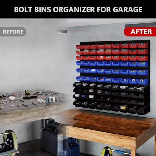 90Pcs Plastic Wall Mounted Storage Bins Parts Rack Nuts And Bolt Bins Organizer For Shop Garage for Screws, Nuts, Bolts, Nails, Beads, and Small Hardware Parts,Red,Blue,Black - Image 4