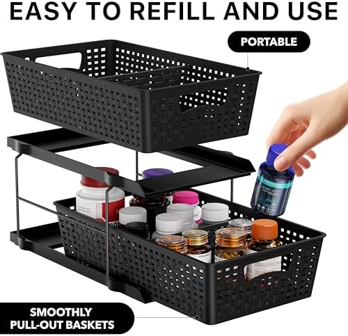 Simple Houseware 2 Tier Pull-Out Sliding Drawer Under Sink Storage, Black - Image 3