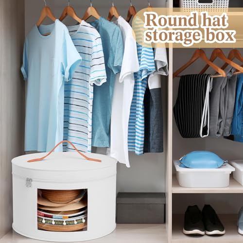 Chunful Hat Box for Women Storage Cowboy Hat Box, White, Height 10.2 Inches | Travel Hat Box Stackable Round Wide Brim Sun Hats Organizer Bag Container for Closet Foldable Cap Boxes with Lid Space Saving - Image 4