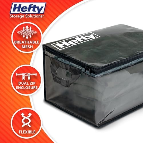 Hefty Large Flexible Tote with Breathable Mesh, Double Zipper, 2 Handles – Ideal for Moving or Clothes & Apparel Storage, Alternative to Plastic Bin, Organizer or Container – 4 Pack - Image 3