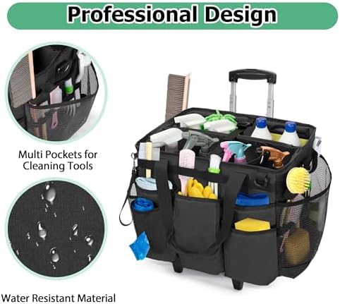LoDrid Professional Rolling Cleaning Bag with Detachable Trolley, Black - Image 3