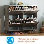 Shoe Cabinet Storage,Modern Freestanding Organizer with 4 Flip Drawers,Narrow Shoe Rack Cabinet for Entryway,Grey - Image 3