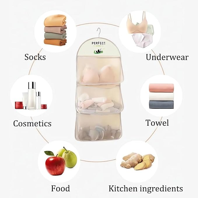 MIUPOO Multi Purpose Multi Layer Mesh Storage Hanging Bag,Hanging Storage with Metal Hanger Mesh Pockets for Bra Underwear Socks,Pockets Hang Store Bag for Door Wall Closet,4Pieces. - Image 3