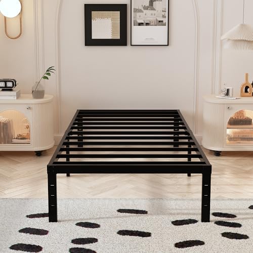 Maenizi 14 Inch XL Twin Bed Frame with White Fabric Cover, Heavy Duty Metal Twin XL Platform Bed Frame, No Box Spring Needed, Support Up to 2500 lbs, Easy Assembly, Noise Free, Black - Image 7