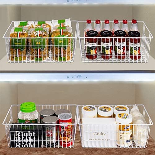 SANNO Freezer Baskets Pantry Storage Bins, Farmhouse Wire Storage Baskets Organizer Storage Bins Large Organizer Bins for Kitchen Organization Storage-Set of 8,White - Image 2