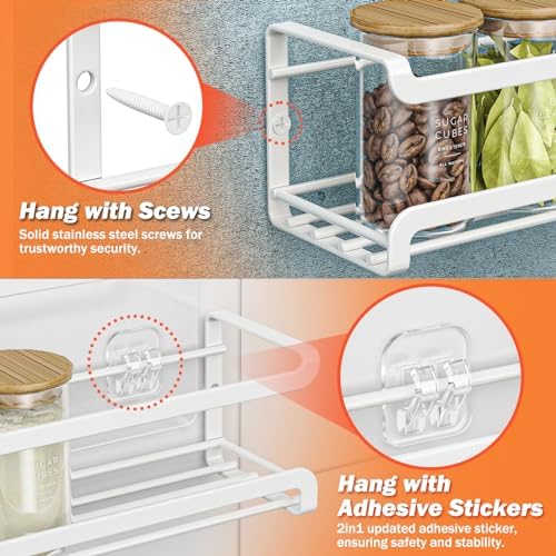 Bunoxea Spice Rack Wall Mounted 4 Pack, White,11.41x2.75x2.75in - Image 3