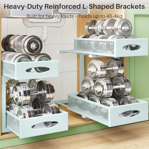 2 Pack Under Sink Organizer, 2 Tier Pull out Cabinet Organizer Mesh Baskets with 5 Adjustable Heights, Sliding Drawers Storage Shelf for Home, Kitchen, Bathroom, Pantry, Office, Countertop ,Blue - Image 5