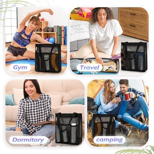 famichan Portable Mesh Shower Caddy, Gym Travel Camp Dorm Room Essentials for College Student Boy Girl, Bathroom Shower Bag - Black - Image 5