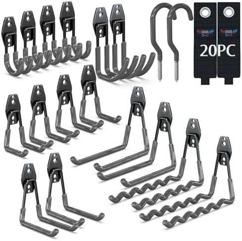 3-H Heavy Duty Garage Hooks, 20 Pack Wall Storage Organizer,Gray by 3-H
