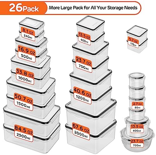 52 PCS Food Storage Container with Lid Airtight (26 Lids & 26 Containers) - Image 2