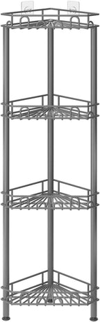 SWTYMIKI Standing Shower Caddy Corner - 4‑Tier Stainless Steel Shower Organizer Shelf with 12 Hooks and Adhesive Pads, Rustproof Corner Shelves Stand Rack for Bathroom Shower Room, Gray - Image 7