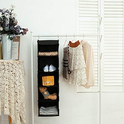 BrilliantJo 2 Pack Hanging Closet Organizer, 5 Shelves Hanging Storage with 6 Side Pockets for Clothes Shoes, 43"x12"x12"(Black) - Image 4