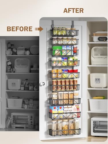 Delamu Adjustable Over the Door Pantry Organizer, 9-Tier Metal Pantry Organization and Storage for Kitchen, Hanging Spice Rack Seasoning Shelves, Cabinet Door Organizer for Easy Install, 16" Black - Image 5