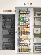 Delamu Adjustable Over the Door Pantry Organizer, 9-Tier Metal Pantry Organization and Storage for Kitchen, Hanging Spice Rack Seasoning Shelves, Cabinet Door Organizer for Easy Install, 16" Black - Image 5