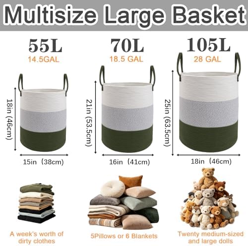 55L Woven Laundry Basket,Large Clothes Hamper with Handles-Green - Image 2