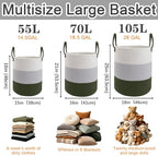 70L Woven Laundry Basket,Large Clothes Hamper with Handles-Green - Image 2