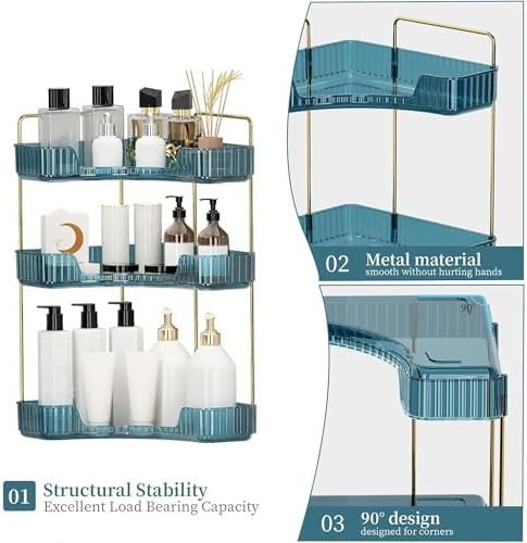 INVSSENE Corner Bathroom Countertop Organizer, Vanity Organizer Trays for Counter, Makeup Organizers, Perfume Tray, Skincare Shelf Storage Gifts for Women Girl Student (Blue, 3 Tiers) - Image 5
